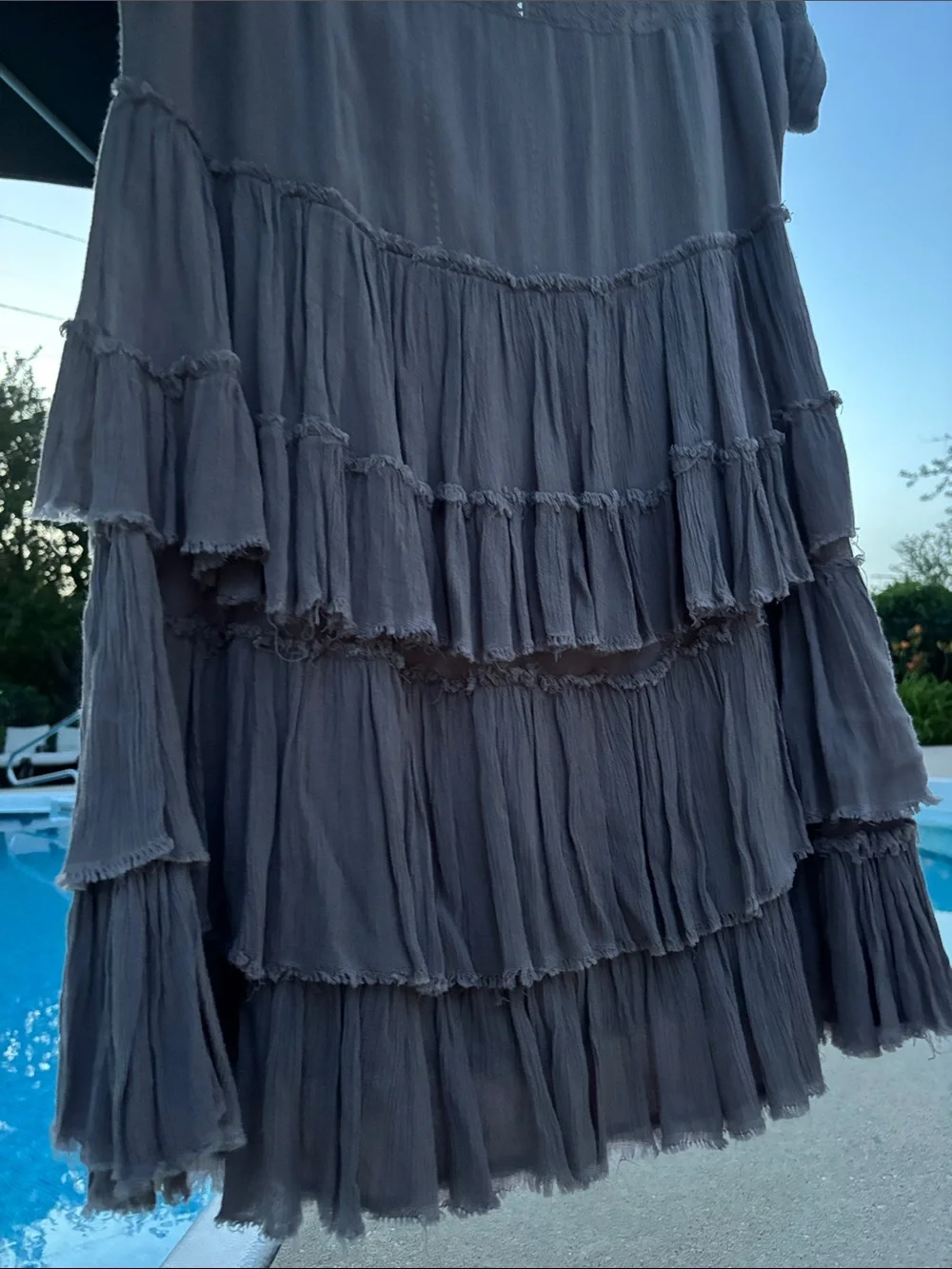 FP Gray Lavender Taupe Tiered Ruffle Lace Baby Doll Cap sleeve Tunic L XL fit
